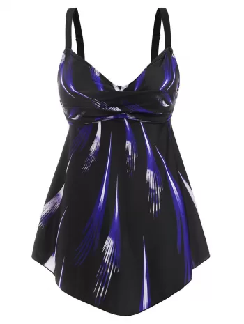 Abstract Print Twisted Empire Waist Tankini Swimwear