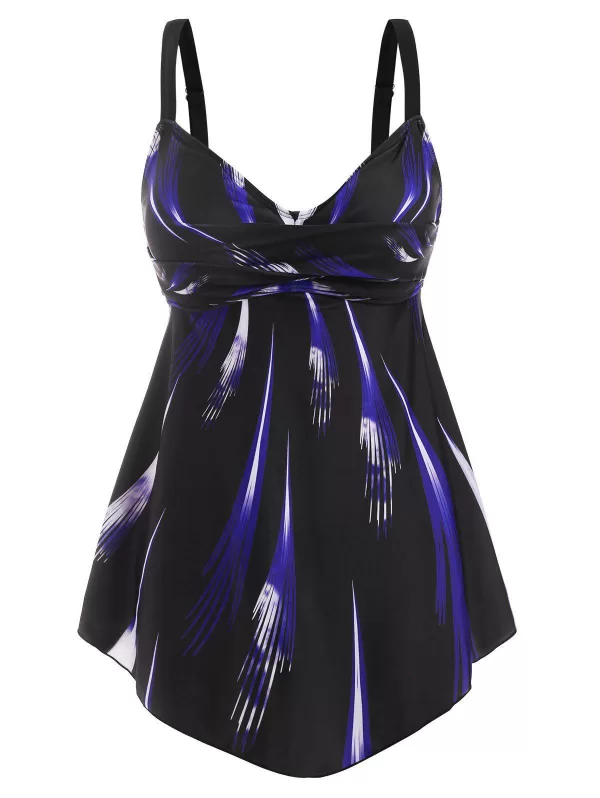 Abstract Print Twisted Empire Waist Tankini Swimwear