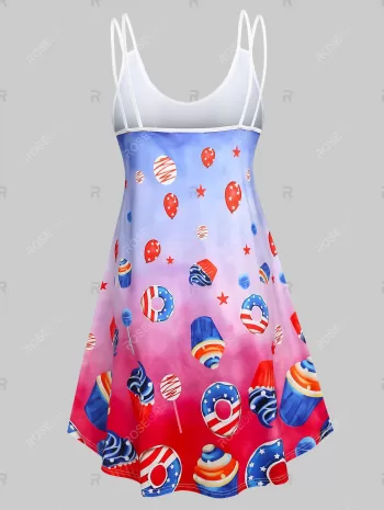 American Flag Desserts Print Ombre Strappy Dress