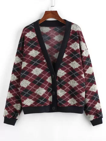 Argyle Drop Shoulder Cardigan