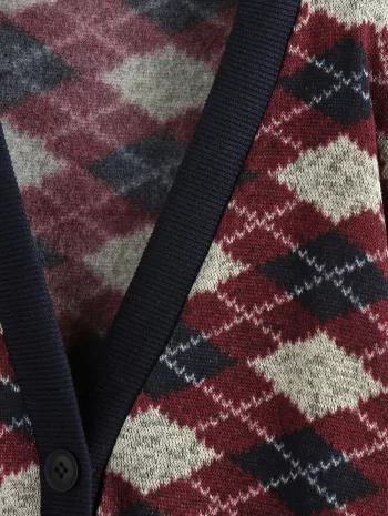 Argyle Drop Shoulder Cardigan