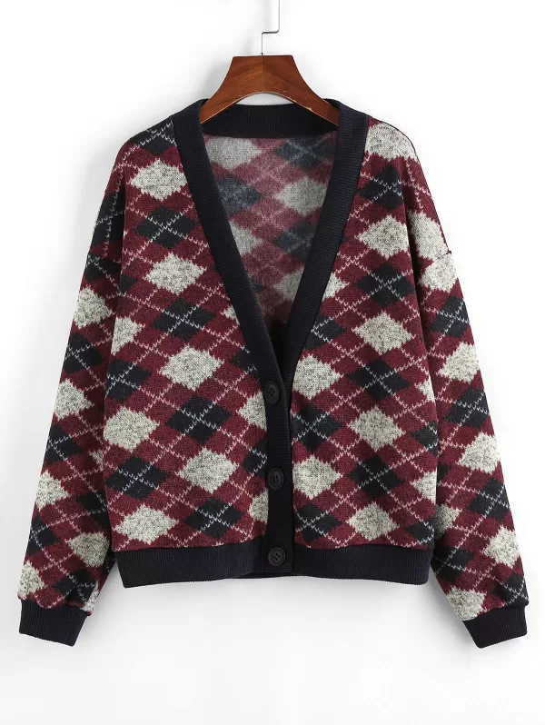 Argyle Drop Shoulder Cardigan