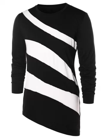 Asymmetric Color Block Long Sleeve T-shirt