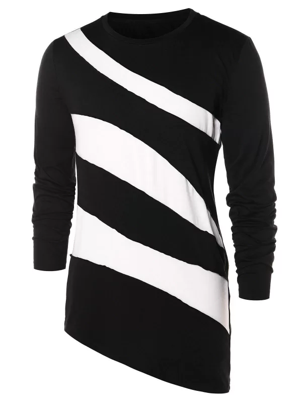 Asymmetric Color Block Long Sleeve T-shirt