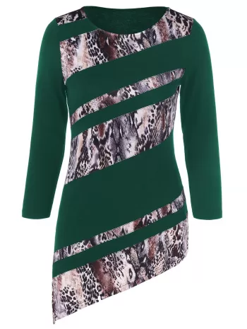 Asymmetric Hem Leopard Insert T-shirt