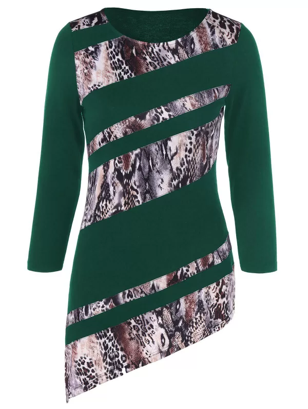 Asymmetric Hem Leopard Insert T-shirt