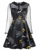 Bat Pattern Halloween Vintage Dress