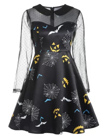 Bat Pattern Halloween Vintage Dress