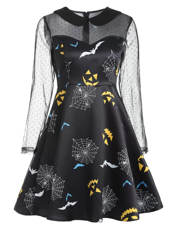 Bat Pattern Halloween Vintage Dress