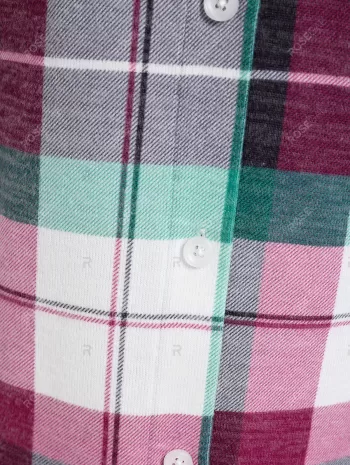 Button Up Pockets Plaid Blouse