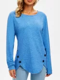 Buttoned Hem Long Sleeve T-shirt