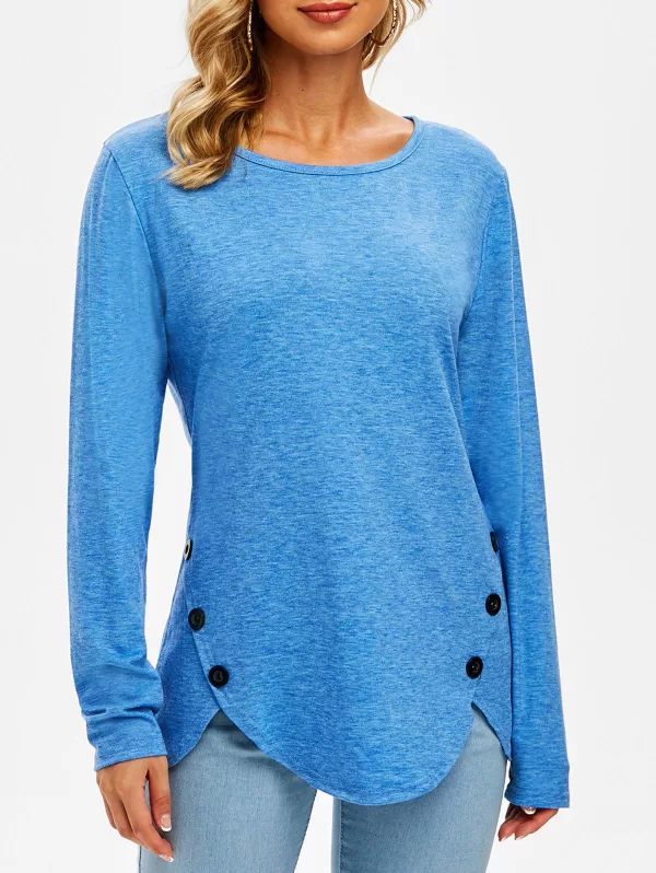 Buttoned Hem Long Sleeve T-shirt