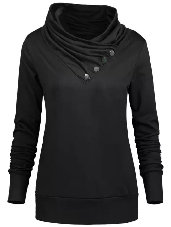 Buttoned Turtleneck Sweatshirt
