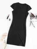 Cap Sleeve Ribbed Slit Dress