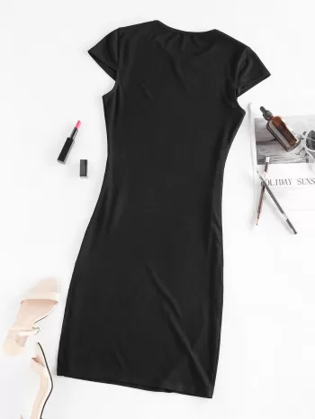Cap Sleeve Ribbed Slit Dress