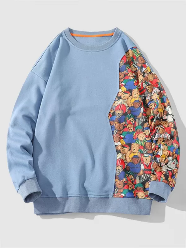 Cartoon Teddy Bear Patchwork Sweatshirt