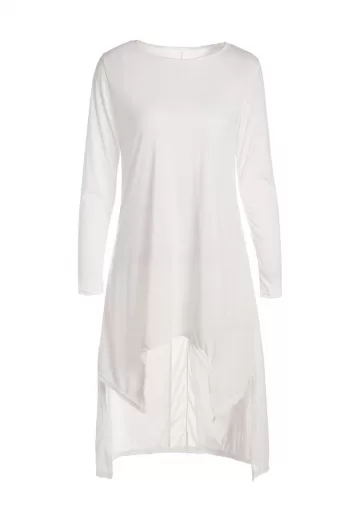 Casual Scoop Neck Solid Color Irregular Hem Long Sleeve Women's T-shirt