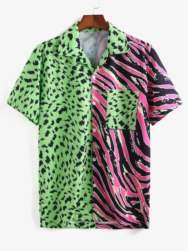 Casual Spliced Printed Button Shirt