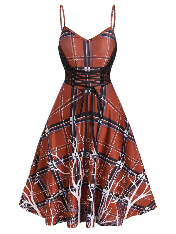 Checked Tie Waist Mini Cami Dress