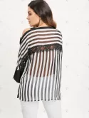 Cold Shoulder Lace Panel Striped Blouse