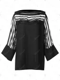 Cold Shoulder Lace Panel Striped Blouse