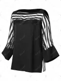 Cold Shoulder Lace Panel Striped Blouse