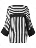 Cold Shoulder Lace Panel Striped Blouse