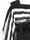 Cold Shoulder Lace Panel Striped Blouse