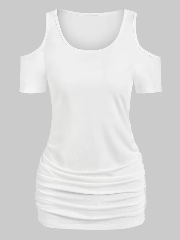 Cold Shoulder Ruched Tunic T Shirt