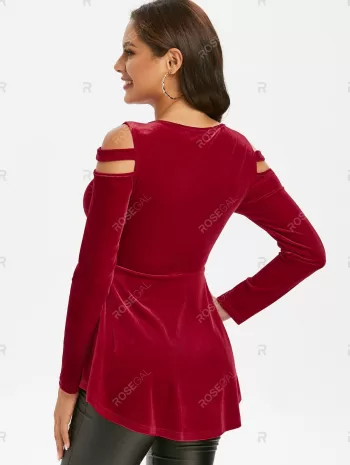 Cold Shoulder Velvet Lace Up Tee