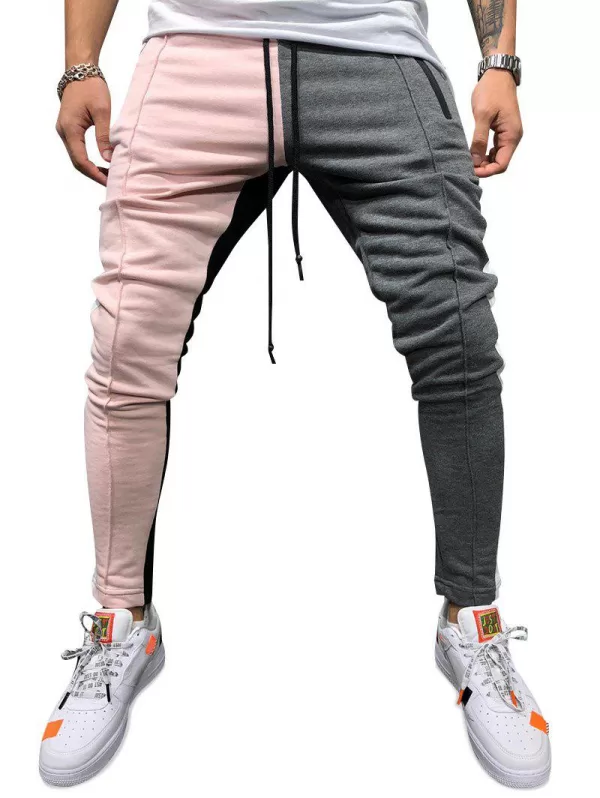 Color Block Pockets Drawstring Slim Fit Track Pants