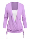 Colorblock Cinched Surplice Blouson T Shirt