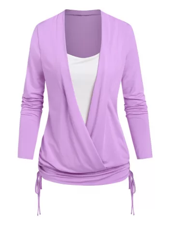 Colorblock Cinched Surplice Blouson T Shirt