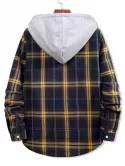 Colorblock Plaid Print Hooded Button Up Shirt