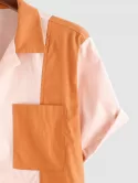 Colorblock Pocket Patch Short Sleeve Button Up Shirt