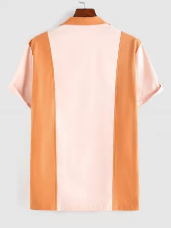 Colorblock Pocket Patch Short Sleeve Button Up Shirt