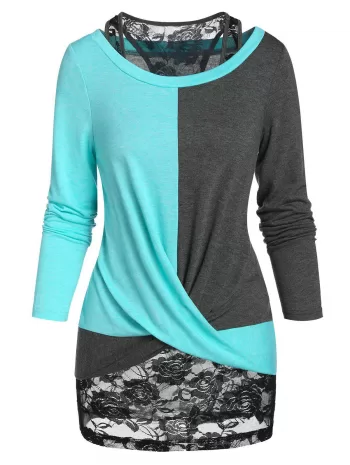 Colorblock Twist T Shirt And Racerback Tank Top Set