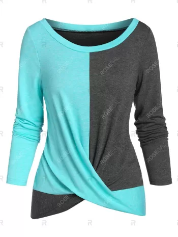 Colorblock Twist T Shirt And Racerback Tank Top Set