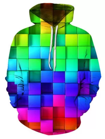 Colorful Block 3d Print Kangaroo Pocket Hoodie
