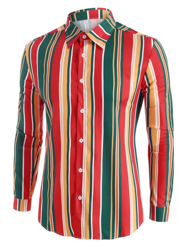 Colorful Striped Button Up Long Sleeve Shirt