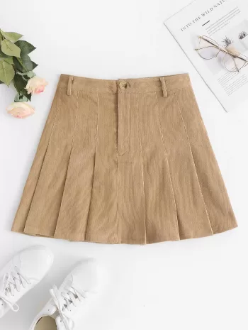 Corduroy Knife Pleated A Line Skirt