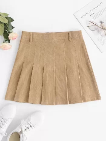 Corduroy Knife Pleated A Line Skirt