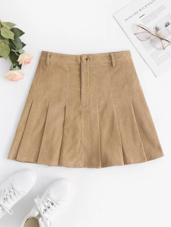 Corduroy Knife Pleated A Line Skirt