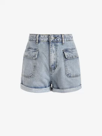 Corset-style Chambray Top And Cuffed Denim Shorts Set