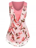 Cowl Front Floral Print Overlay Tank Top