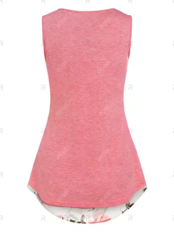 Cowl Front Floral Print Overlay Tank Top