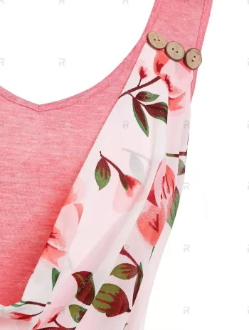 Cowl Front Floral Print Overlay Tank Top