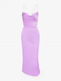 Cowl Front Silky Tie Open Back Midi Dress