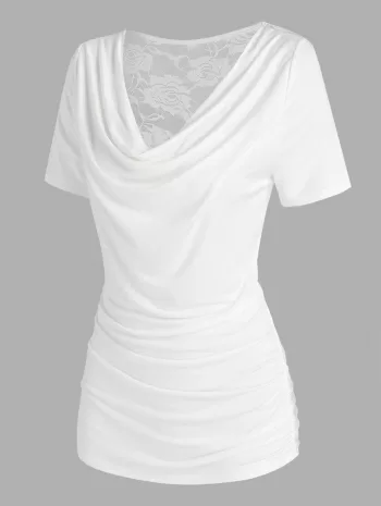 Cowl Neck Back Lace Insert T Shirt