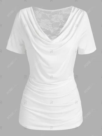Cowl Neck Back Lace Insert T Shirt